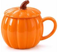 Tasse d'Halloween - Tasse à café citrouille mignonne avec couvercle - 400 ml - Tasse en céramique en forme de citrouille pour boissons chaudes et froides - Tasse d'automne comme cadeau d'Halloween et