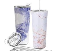 Tasse en acier inoxydable à triple isolation sous vide, 780 ml - pour café glacé et boissons chaudes - lot de 2 : marbre doré et marbre bleu
