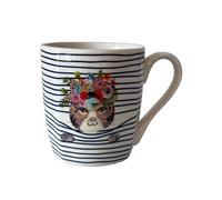 Tasse en céramique Blanche rayée chat en coffret cadeau