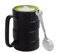 Tasse en céramique en forme de pneu de 500 ml, avec cuillère, grande tasse de voiture 3D avec anse, tasse en céramique pour café, thé, boissons, tasses à café pour le bureau et les amateurs de