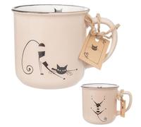 Tasse en céramique - ORION - 350 ml - Motif chat - Compatible lave-vaisselle - Compatible micro-ondes - Beige