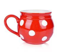 Tasse en céramique - Orion - 950 ml - Rouge à pois blancs - 18x14x11,5 cm - Forme de baril - Poignée confortable