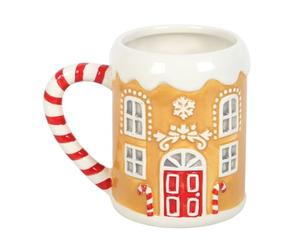 Tasse en forme de maison en pain d'épices en sucre d'orge - Tasse fantaisie en céramique avec capacité de 500 ml, design maison en pain d'épices avec poignée en sucre d'orge, lavage à la main