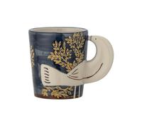 Tasse en grès bleu, à motifs, anse en forme d'oiseau en relief, faite main - Bloomingville, Hezha - 8x8x9 cm