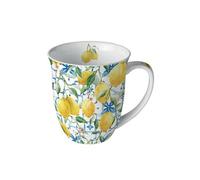 Ambiente Tasse en porcelaine de 10 cm avec motif citron - 0,4 l - Tasse à café, tasse à thé et cacao - Vaisselle d'été - Tasse en porcelaine - Jaune méditerranéen blanc