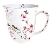 Tasse en Porcelaine Fine - Oiseau, papillon et fleurs