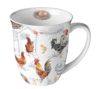 Tasse en porcelaine, motifs d'animaux familles de poules pendant la saison de nidification, tasse à motif, pour la table dressée et comme cadeau, 0,4 l x H 10,5 cm