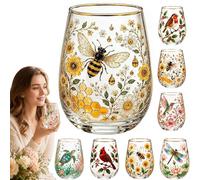 Tasse en verre avec motif colibri et abeille - Tasse à thé florale avec base stable de 414 ml avec impression UV 3D en relief, tasse à café inspirée de la nature, cadeau unique pour décoration