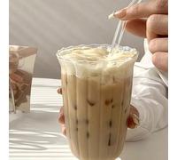 Tasse en verre côtelé vintage 450ml, gobelet créatif pour café glacé, cold brew et latte glacé, vaisselle élégante pour la maison, le thé de l'après-midi, le café et le restaurant, cadeau de vacances 