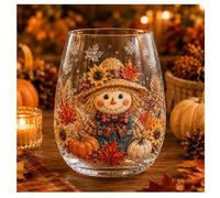 Tasse en verre de la récolte d'automne 2026 New Fall Thanksgiving Thème | Verre à vin sans pied, décoration de table festive pour maison, bureau, cuisine, fête