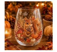 Tasse en verre de récolte d'automne 2026 New Fall Thanksgiving Thème | Verre à vin sans pied, décoration de table festive pour maison, bureau, cuisine, fête