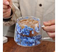 Tasse en verre double couche avec de vraies fleurs - Un cadeau populaire et simple, transfrontalier, fabriqué en verre borosilicaté de haute qualité 200mlVerre