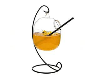 Tasse en verre suspendue avec cadre en métal pour affichage de boissons | Structure contemporaine en métal avec support décoratif en fer pour exposer des boissons froides lors de rassemblements