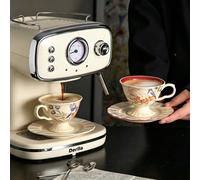 Tasse et assiette en céramique peintes à la main avec motif de fleur de grenade et d'oiseau rétro français, 180 ml, design assorti, ensemble de tasse à café de luxe léger et haut de gamme, cadeau haut