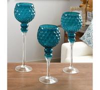 Tasse hexagonale en verre bleu 40 cm. S/3 13Dx30/35/40 cm