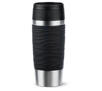 Emsa N20212 Mug de voyage isotherme Wave 0,36 l | Bouchon à vis confortable | Acier inoxydable | 4 h chaud et froid 8 h | 100% étanche | Passe au lave-vaisselle | Ouverture à 360° | Noir