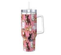 Tasse isotherme en acier inoxydable avec poignée et paille Motif chien Chiwawas Ice Bully Rose 1200 ml