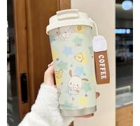 Tasse isotherme en acier inoxydable Sanrio Pochacco avec motif étoilé, avec sangle de poignet, couvercle à rabat étanche, double usage avec bec et paille, mug de voyage durable pour boissons chaudes/f