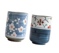 Tasse Japonaise en Céramique Peinte 2 Pièces pour Thé et Eau | Finition Mode, Sensation Lisse, Décoration Unique, Résistante à Chaleur, pour Maison et Salon de Thé