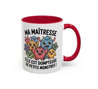 Tasse Maîtresse “Elle est dompteuse de petits monstres” - Mug Cadeau Maîtresse Drôle École - Cadeau: 11oz / Red