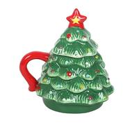 Tasse nostalgique en forme de sapin de Noël - Tasse festive en céramique avec couvercle - Design inspiré des vacances pour les boissons chaudes d'hiver - Idéal pour les gorgées douillettes et les