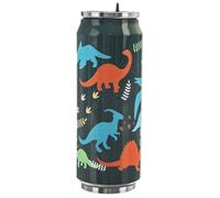 Tasse thermique canette - ORION - 500 ml - Double paroi - Acier inoxydable - Motif dinosaures - Vert foncé