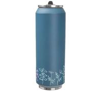 Tasse thermique en acier inoxydable - ORION - 700 ml - Bleu avec décor végétal - Double paroi - Isolation sous vide