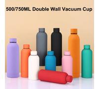 Tasse thermos à petite bouche, bouteille en acier inoxydable pour l'extérieur, bouilloire de sport de peinture en caoutchouc, double tasse à eau épaissie, 500 ml, 750ml Blue