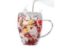Tasse Verre Double Paroi Ensemble, 350ml Tasse À Café En Verre À Double Paroi Avec Fleurs Séchées Tasses À Latte Macchiato En Verre Transparent, Cadeau De Noël Verre Double Paroi Pour Café, Boissons