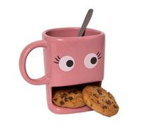 Tassee original à offrir en cadeau ""yeux"". Tasse enfant petit dejeuner rose avec porte-biscuit. Mug en céramique 240 ml - Fisura