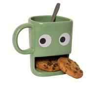 Tassee original à offrir en cadeau ""yeux"". Tasse enfant petit dejeuner vert avec porte-biscuit. Mug en céramique 240 ml - Fisura