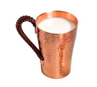Tasses à café en cuivre 400 ml fabriquées à la main avec poignée en rotin | Gobelet en cuivre martelé pour maison, cuisine, salle à manger, bureau, chambre à coucher, appartement, dortoir, réunion, par