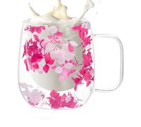 Tasses à Café en Verre Double Paroi Mugs à café avec fleurs séchées | Gobelet isolant transparent, mugs à thé isothermes double couche avec poignée 250 millilitres Pour thé, lait, latte et