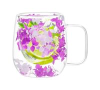 Tasses à café en verre double paroi Mugs de Thé Isolés avec des Fleurs | Gobelet isolant transparent, mugs à thé isothermes double couche avec poignée 250 millilitres Pour jus, boissons, e