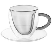 Tasses à café et à thé - Tasses isothermes en verre à double paroi - 160 ml - Lot de 2 - Avec soucoupe - Avec anse