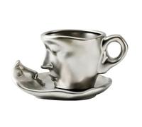 Tasses à café Kiss - Ensemble de tasses à café en céramique pour couple - Art abstrait - Sculpture de visage stéréo avec soucoupe | Cadeau de mariage - Tasse à thé romantique faite à la main