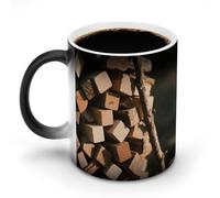 Tasses à café rustiques en bois sensible à la chaleur changeant de couleur, 325 ml, grande tasse en céramique avec poignée, tasse magique personnalisée, tasse magique à changement de température