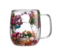 Tasses à thé avec fleurs séchées - Design élégant - Double paroi isotherme