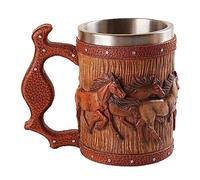 Tasses à thé en résine imitation tonneau en bois pour restaurant bar | Résine et acier inoxydable - Capacité de 6000 ml - Poignée design rétro - 15,5 x 11 x 13 cm - 1 chope à bière fabriquée