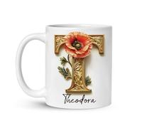 Tasses De Petit Déjeuner Humour Tasse Céramique Lettre T De L'Alphabet Fleur Aquarelle Tasses À Café Pour Maman Amies Anniversaire 330Ml