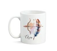 Tasses En Porcelaine Aquarelle Tasse Céramique Plumes Avec Un Magnifique Arc À Flèches Avec Poignée Tasses De Petit Déjeuner Pour Homme Anniversaire Décorer 330Ml