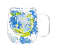 Tasses en verre à double isolation thermique avec fleurs séchées | Tasse à thé transparente à isolation thermique double couche avec poignée 250 ml pour thé, lait, latte, jus