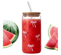 Tasses en verre avec couvercles et pailles | Tasse de 500 ml avec couvercle et paille - Tasse en verre mignonne | Pour la maison quotidienne, l'eau froide, anniversaire, bureau, cuisine, thé milkshake