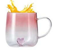 Tasses en Verre | Bocal avec dégradé et cœur 3D - en Verre de 400 ML pour Boissons Chaudes | pour Voyage, Bar, Cuisine, Noël, Latte, thé, Maison