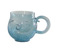 Tasses en verre, poignée ergonomique ondulée sûre - Tasse à café en verre de mer - Pour boissons chaudes et froides, lait, eau, jus, vin, bureau, décoration de bureau, maison, bureau, anniversaire