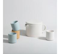 Tasses (x4) et théière 1,3L en céramique blanche, bleue, marron et beige 14.5x11.7x21.5cm Blanc