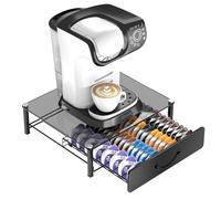 Tassimo Étui porte-dosettes, 64 capsules, porte-dosettes en métal pour café, support et tiroir de rangement pour dosettes Bosch Tassimo, organisateur de station de café anti-vibration - Noir (gris