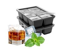 Tastetreasure Lot de 2 grands bacs à glaçons carrés en silicone avec couvercle pour whisky et cocktails, sans BPA, réutilisables, faciles à démouler, noir