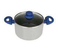 Tasty 678539 Casserole 20 cm avec Couvercle, Antiadhésif Greblon®, Faitout Tous Feux Dont Induction, Four Jusque 130°C, Système Dosage d'Huile, Lave-Vaisselle, Aluminium Pressé, Verre, Gris, Bleu