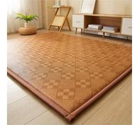 Tatami Japonais Rafraîchissant et Antidérapant, Futon Respirant et 1,5 Cm D'épaisseur, En Rotin Naturel Matelas, Tapis De Couchage D’été pour Salon, Chambre À Coucher, Tapis De Jeu Rampant(Brown D,150